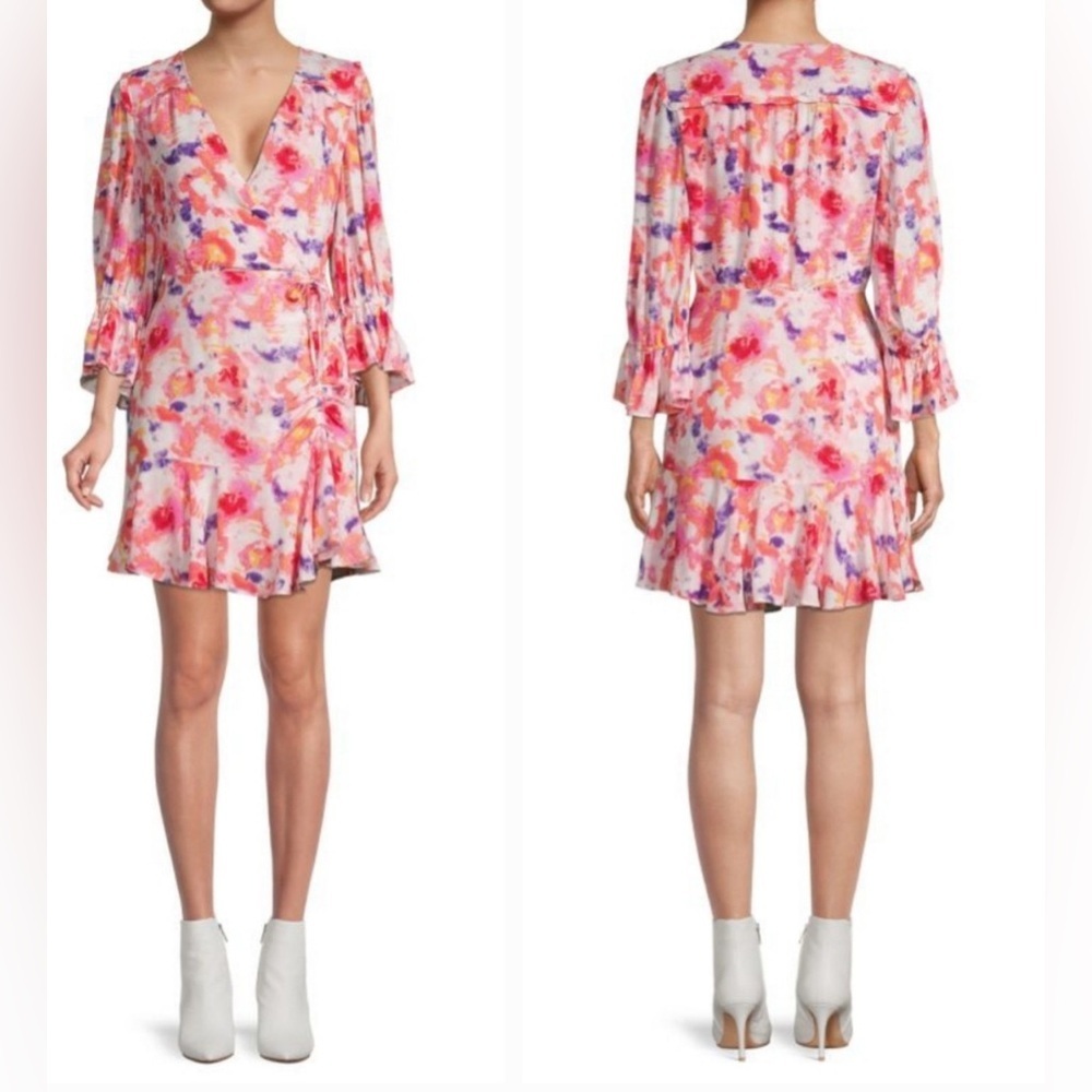 Betsey Johnson Sunset Floral Wrap‎ Dress Size 8 EUC